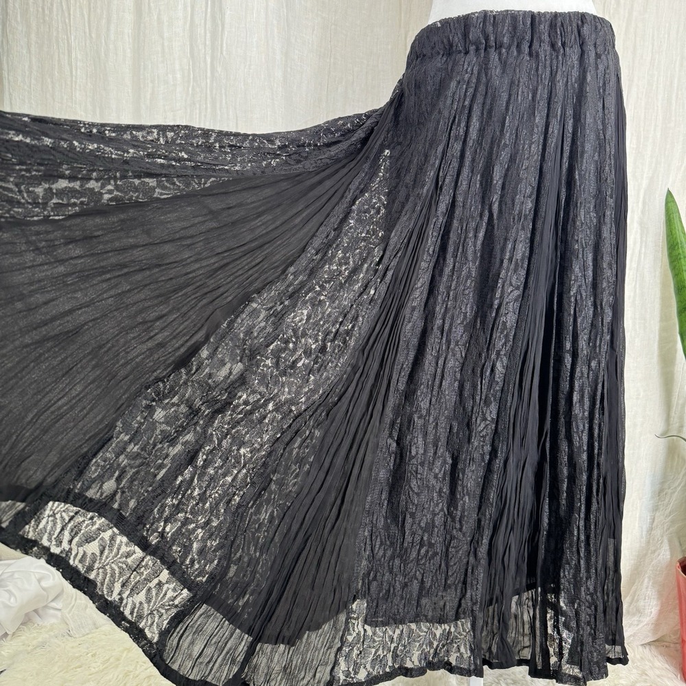 Vtg 90s Whimsigoth Broomstick Maxi Skirt M Lace Patchwork Boho Dark Cottage Long